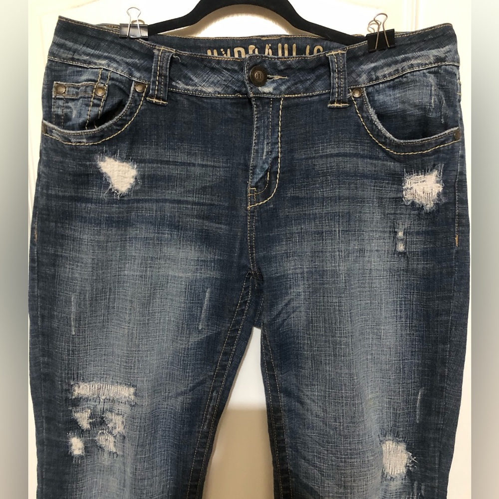 👇🏻$ Markdown to final price. Hydraulic distress denim boot cut jeans size 16W - Picture 2 of 6